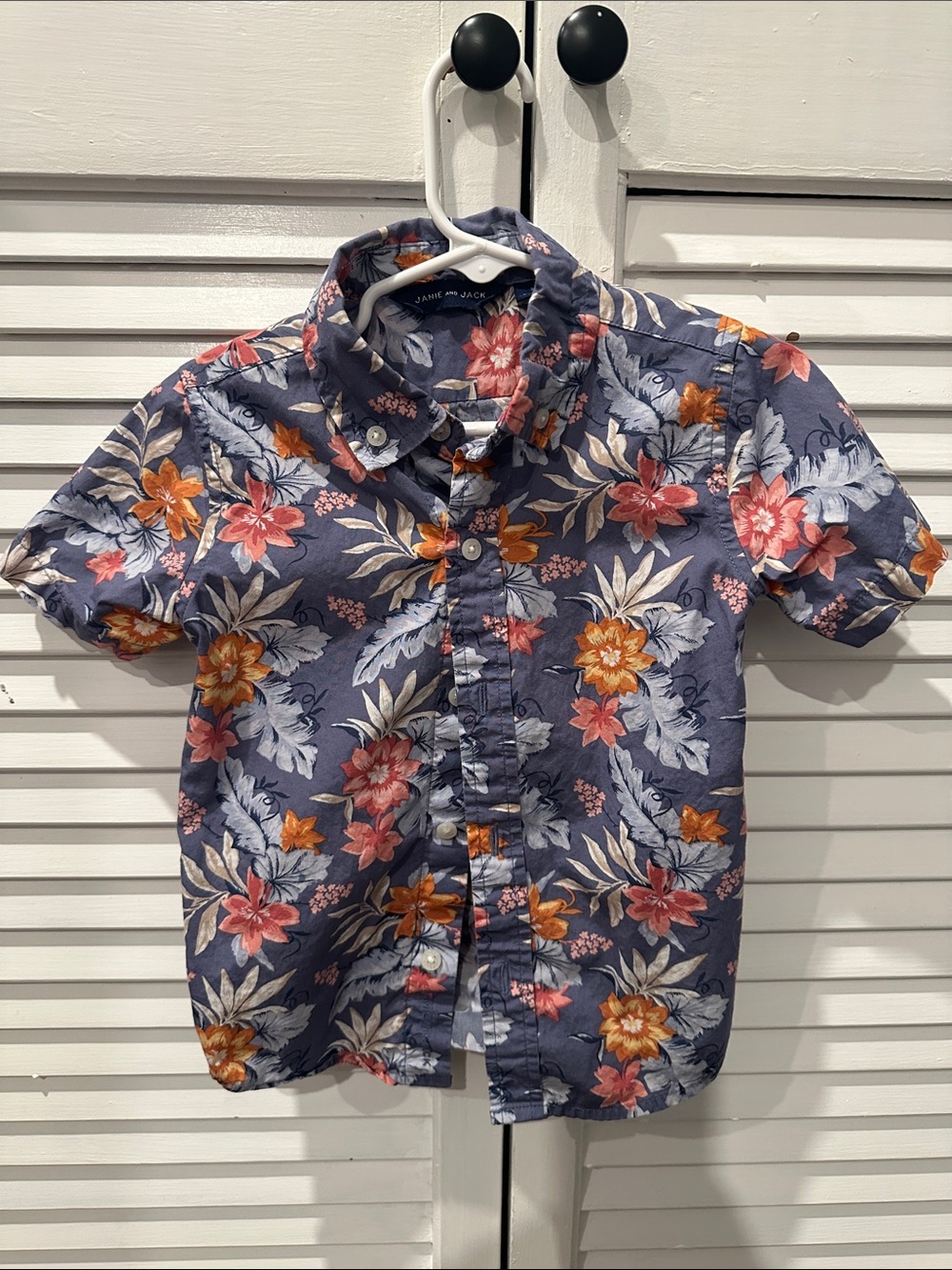 Janie and Jack Navy Floral Short-Sleeve Button-Down Shirt